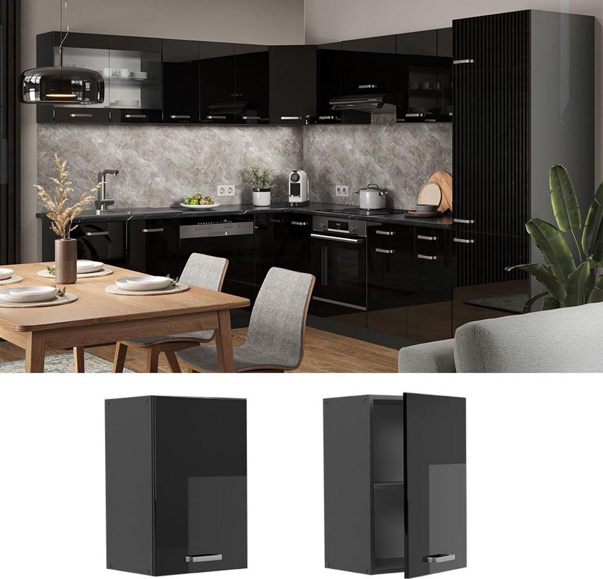 Modulaire Keuken Hangkast Zwart Hoogglans Antraciet MDF