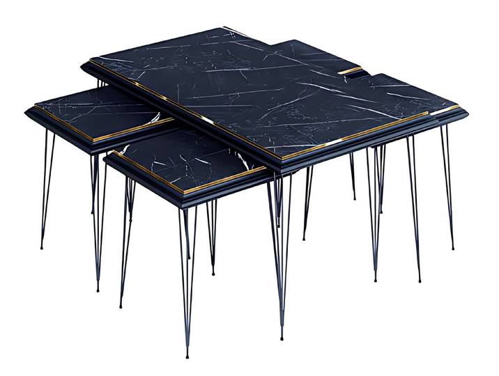 JVmoebel Couchtisch Schwarzer Couchtisch mit Beistelltischen aus MDF und modernem Design (Packung, Couchtisch, 4x Beistelltische), Made in Europe