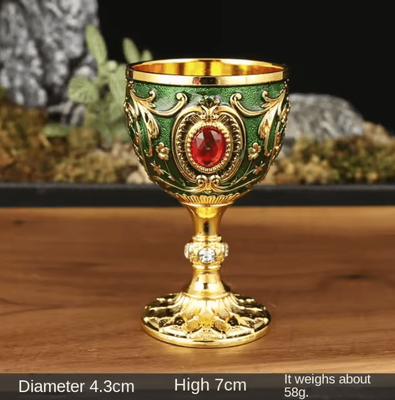 Inspire Curations Vintage Medieval Holy Grail Goblet Engraved Metal Chalice Decor gold Green