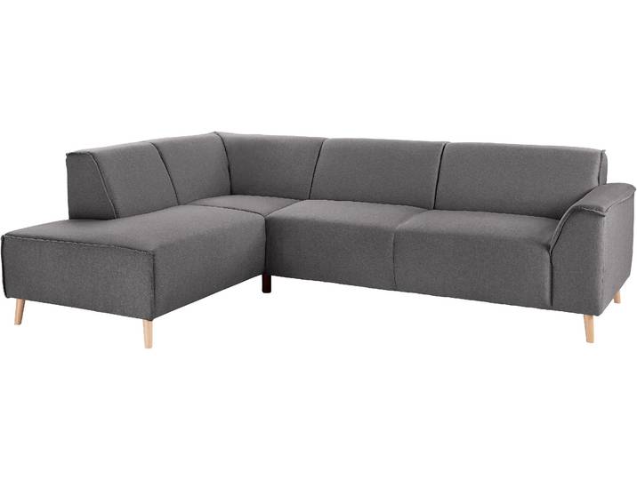 Ecksofa HOME AFFAIRE Janek Scandic Design, elegant und zeitlos, L-Form , schwarz (pepper), B:263cm H:81cm T:191cm, Struktur fein ( 100% Polyester);Struktur weich (92% Polyester, 8% Nylon);Struktur fein ( 100% Polyester), Sofas, Ecksofa, mit Federkern und Keder in scandinavischem Design