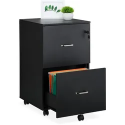 Relaxdays Rollcontainer mit Hängeregister Schwarz,Silber