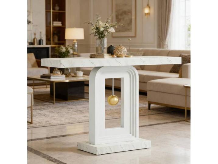 VUENOR Table console 100 cm blanc finition marbre – design géométrique moderne