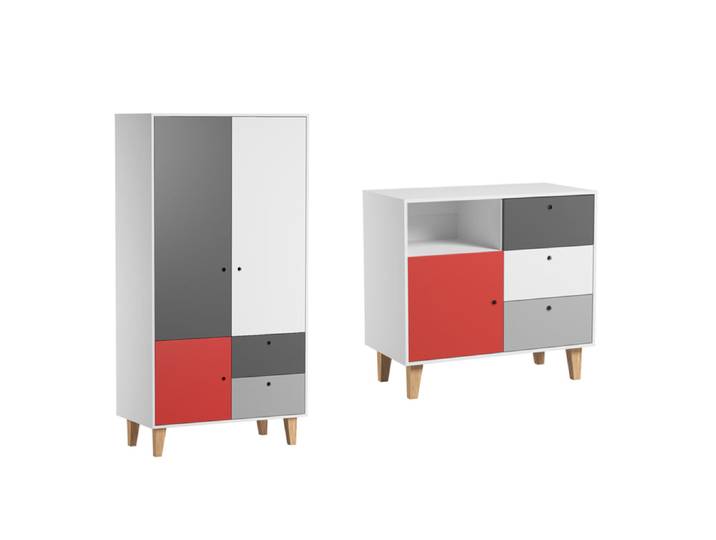 Commode 3 tiroirs et Armoire Vox Concept Rouge