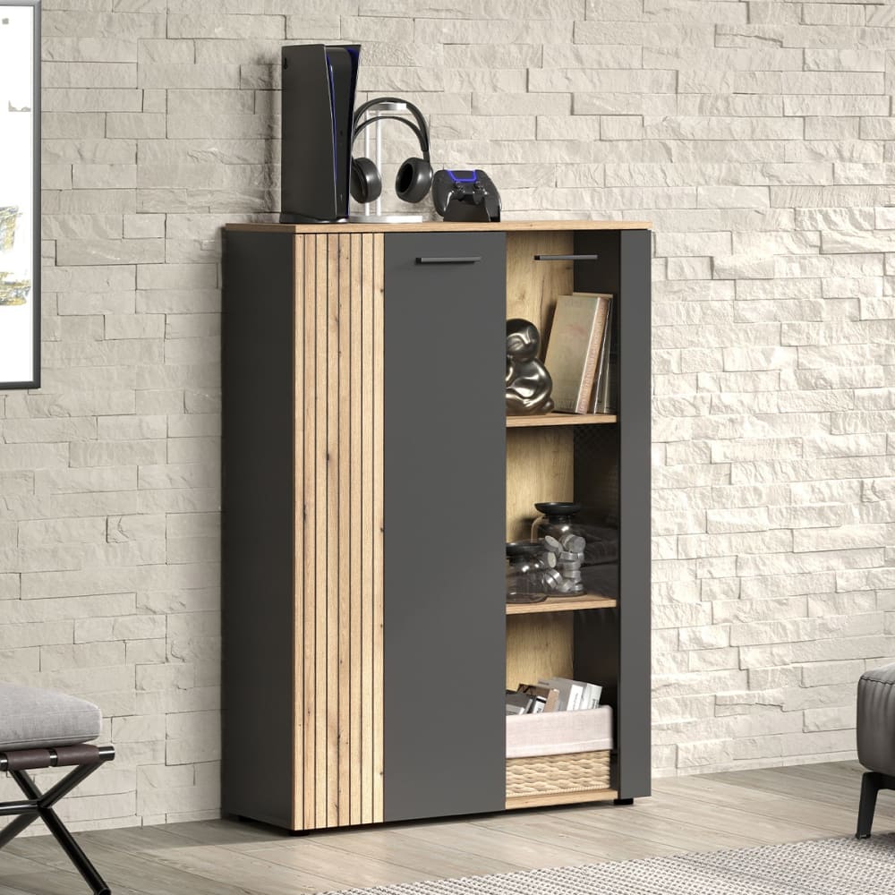 Calicosy Rangement vitré 2 portes - l90cm - gris anthracite Gris 90x132x34cm