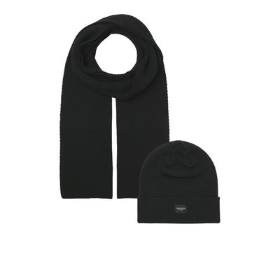 Strickschal JACK & JONES "JACDNA GIFTBOX", Herren, schwarz, Strick, Kunstfaser, unifarben, Modetücher, Kunstfaser