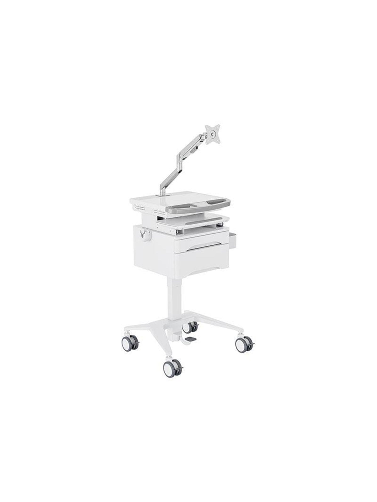 Multibrackets M Basic cart - for LCD display / keyboard / mouse / notebook - with drawer gas lift arm - white silver - Max 7.5 kg - recommended for