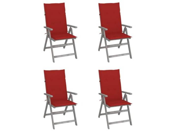 ZQQLVOO 4er Set Hochlehner Verstellbar mit Auflagen Massivholz Akazie Grau 5-Stufen verstellbar, Armlehnstühle, Outdoor-Möbel, belastbar bis 110 kg, mit Auflagen