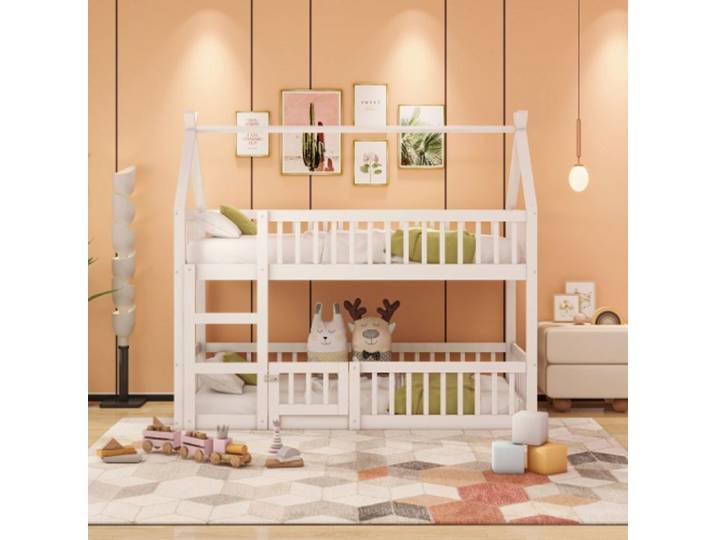 Lit mezzanine avec chelle cadre en bois massif sans matelas blanc 90200cm-HAUSS SPOLE