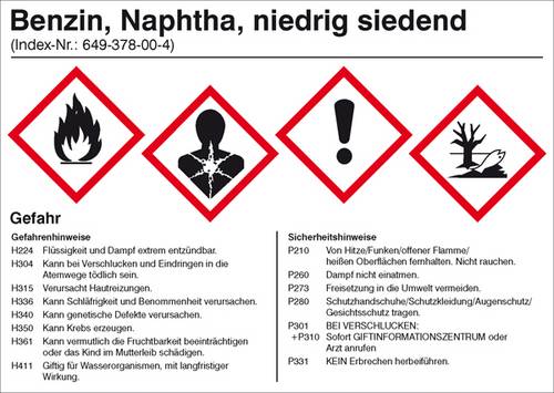 SafetyMarking 21.B2042 Hinweisschild Gefahrstoffetikett Benzin Folie selbstklebend (B x H) 148mm x 105mm 1St.