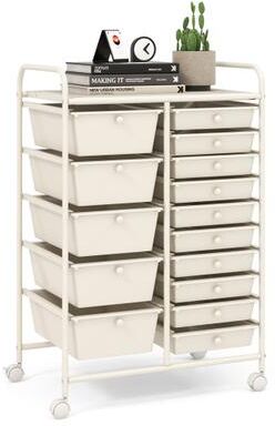 Costway 15-Drawer Utility Rolling Organizer Cart Multi-Use Storage-White