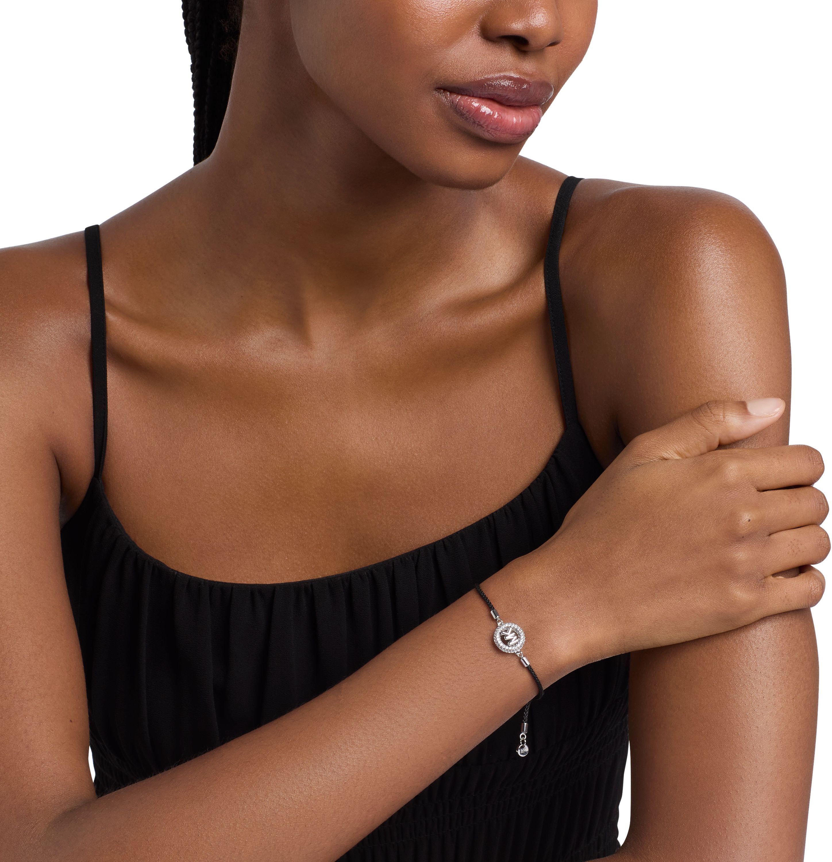 Armband MICHAEL KORS "Schmuck Geschenk Metall Kordel Nylon Armschmuck Premium", silber (schwarz, metallfarben, kristallweiß, kristallweiß), Armbänder, Damen, 19,5cm, Metall Nylon, Metall, Nylon, Armband, mit Zirkonia (synth.)