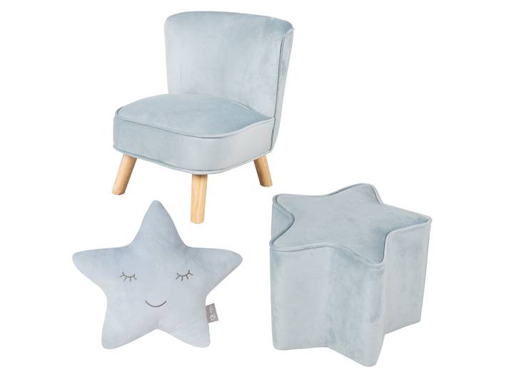 Bundle 'Lil Sofa' inkl. Kindersessel, Sternenhocker & Dekokissen Stern in hellblau/sky