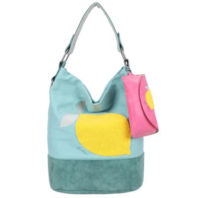 Henkeltasche FRITZI AUS PREUSSEN "Izzy07 Limited Squeezy Lemon", Damen, Gr. B/H/T: 17cm x 37cm x 27cm, mint, Kunstfaser, unifarben, Taschen, im sommerlichen Design
