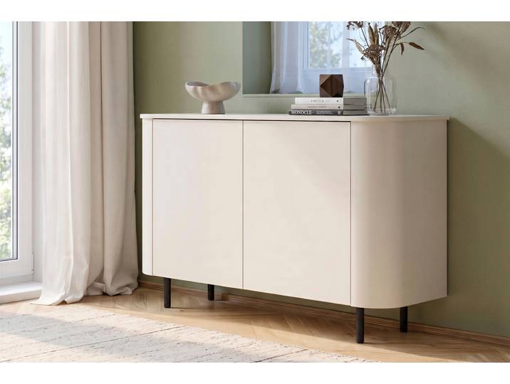 Sideboard GOODPRODUCT Lido, 181 cm breit, 3 Türen, Anrichte, Kommode, Stauraumschrank , beige (cashmere), B:131cm H:83cm T:43cm, Holzwerkstoff, Sideboards, Sideboard, Formgebogenes MDF, Stirnseiten mit Rundung, Push-to-open, Metallfüsse