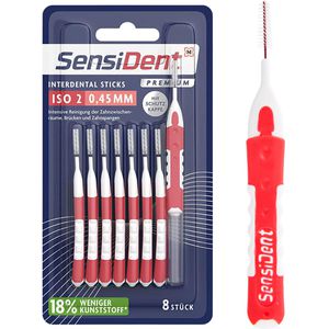 SensiDent Interdentalbürsten Premium Rot, ISO-Größe 2, Ø 0,45 mm, für kleine Zahnzwischenräume, 8 Stück