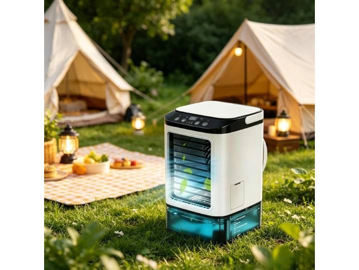 Mini climatiseur portable 3 vitesses, climatiseur personnel, réservoir de 900 ml, lumière 7 couleurs pour chambre à coucher, bureau