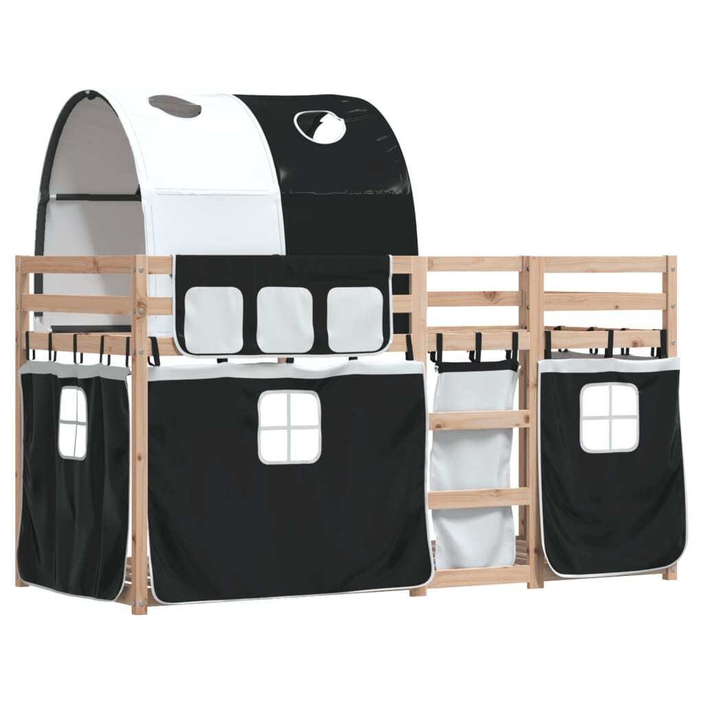 Maison Exclusive - Etagenbett mit Vorhängen Weiß Schwarz 90x200 cm Kiefernholz