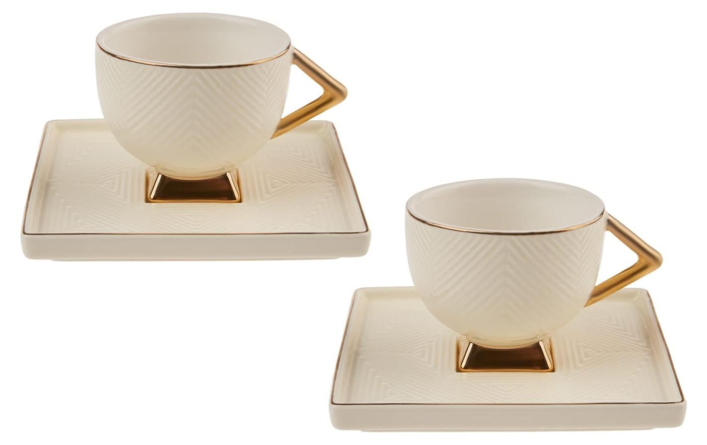 Dripio Koffiekopjes Set van twee, Porselein, 90 ml, Art Deco stijl, Crème