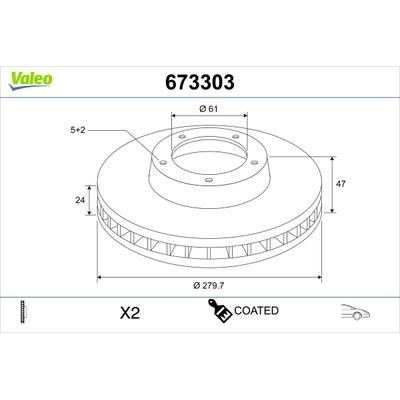 VALEO Bremsscheibe 673303 Vorderachse belüftet 280mm 24mm für RENAULT
