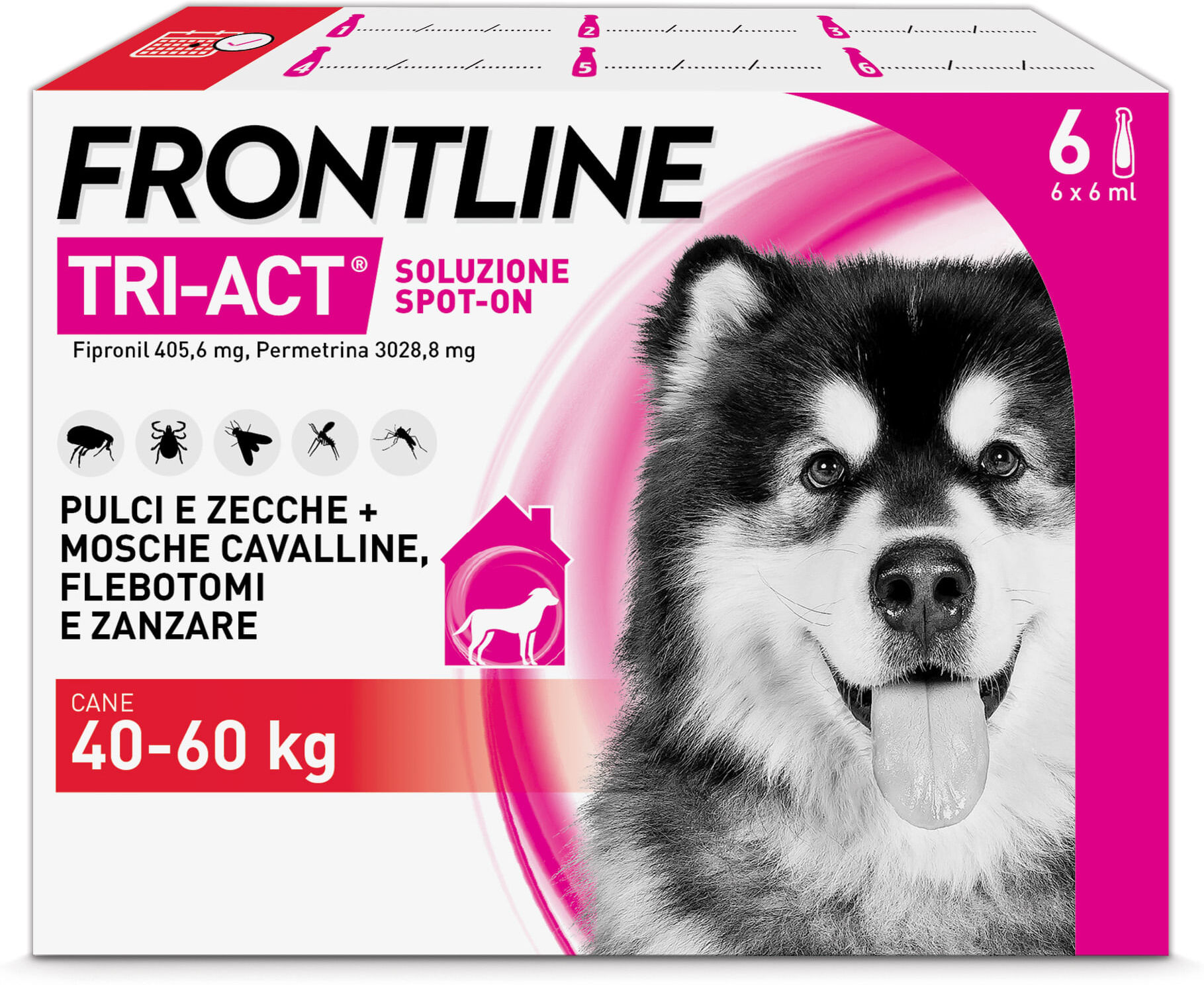 Frontline Tri-Act Antiparassitario Per Cani Contro Parassiti E Insetti Volanti 40-60Kg 6 PIPETTE