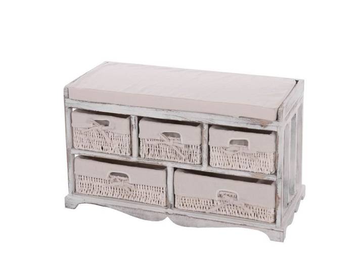 Commode / banc 5 paniers 77x36x45cm shabby vintage ~ blanc