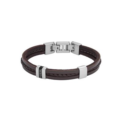 Armband FOSSIL "Schmuck Geschenk Edelstahl Leder Armschmuck JEWELRY", braun (edelstahlfarben, braun), Armbänder, Damen, 19,5cm, Edelstahl Leder, Edelstahl, Leder, Armband