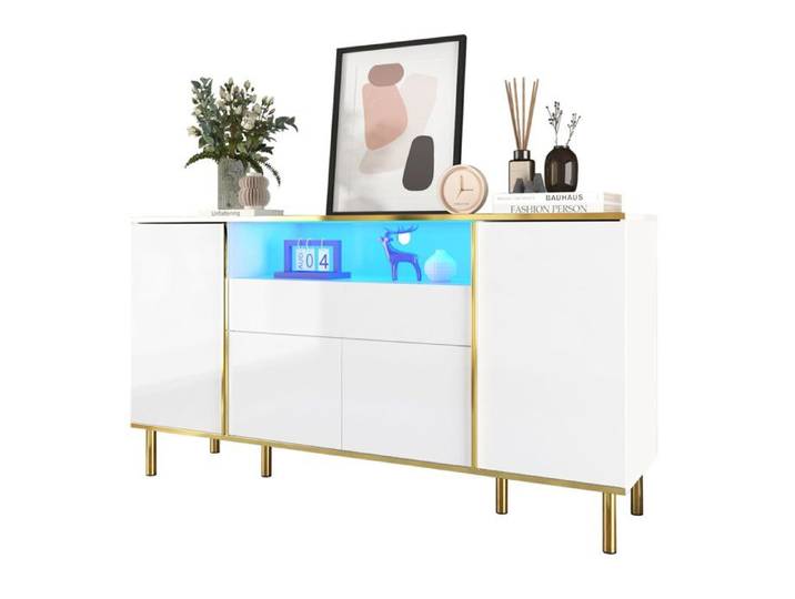 Meubles de Rangement pour Salon Buffet Salle a Manger avec 4 Portes et 1 Tiroirs Buffet Cuisine Meuble Armoire Cuisine 150x40x80cm