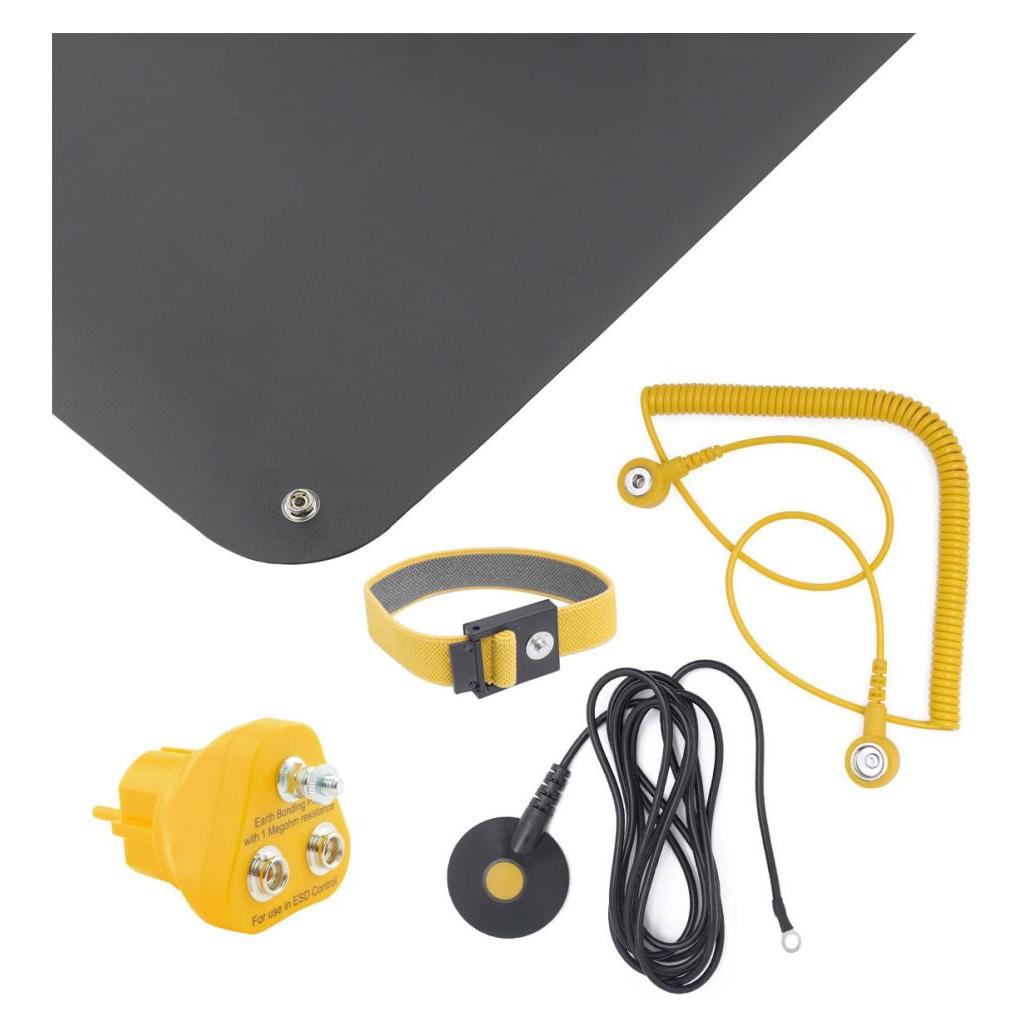 Bernstein ESD Handling Set 5-tlg Matte schwarz (900x610x1,5)Armband 2 Kabel Erdungsstecker (Statikschutz) (9-360-A)