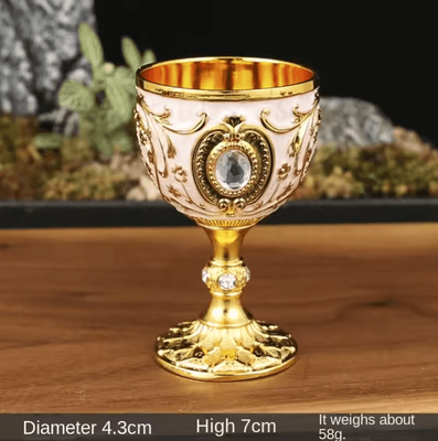 Inspire Curations Vintage Medieval Holy Grail Goblet Engraved Metal Chalice Decor gold White