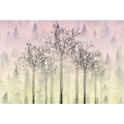 Fototapete ARCHITECTS PAPER "Atelier 47 Trees Artwork 2", bunt (schwarz, grüngelb, rosa), B:4m L:2,7m, Vlies, Tapeten, Vlies, Wand, Schräge, Decke