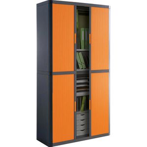 Paperflow Rollladenschrank aus Metall und Kunststoff, abschließbar, 110x204x42cm (B/H/T) orange / anthrazit, 4 Böden
