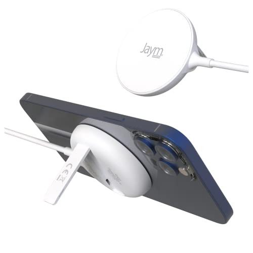 Jaym Magnetische Draadloze Oplader met Standfunctie, 15W Snelle Inductie, QI, Wit
