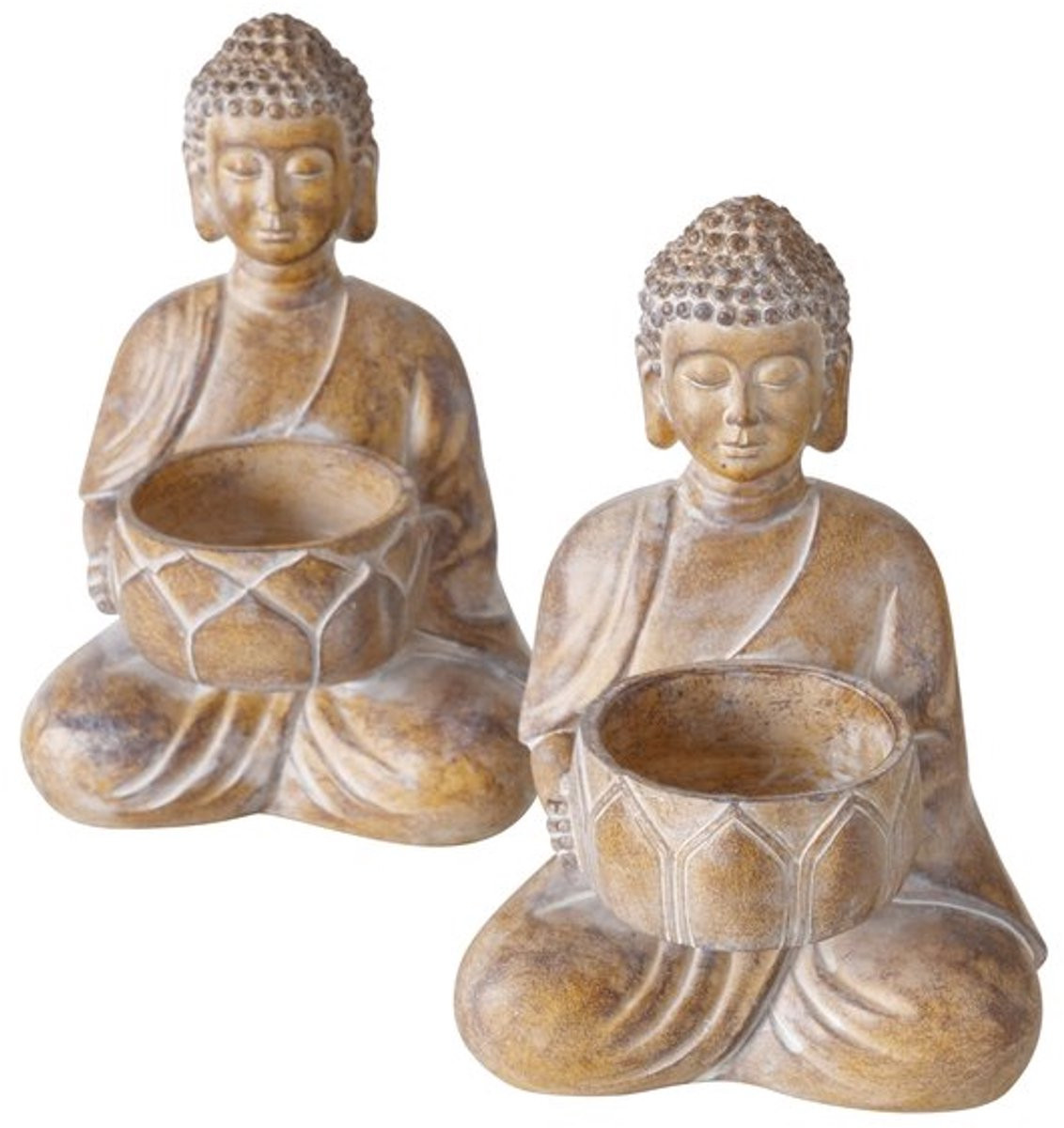 Boltze Buddha Waxinehouders Set van 2 - Handbeschilderd Polystone - Hoogte: 15 cm