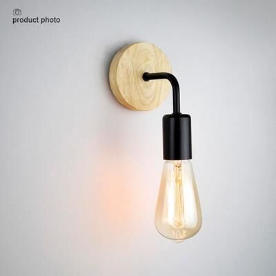 Uplift Picks Vintage Hemp Rope Wall Lamp Wood E27 Industrial Sconce black (a) with St64 Bulb