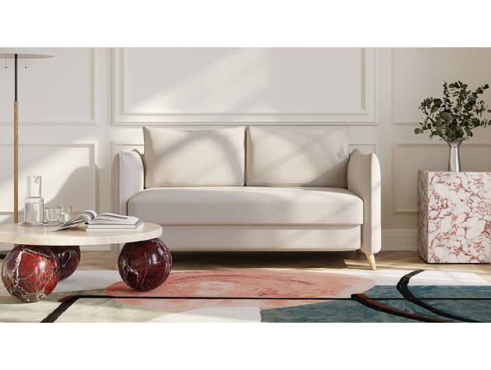 BRUNO Schlafsofa 140cm in Beige Pillow stabiles Massivholz & Boxspringkomfort