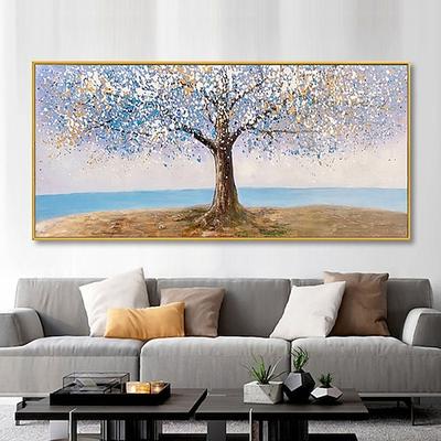 Handgefertigtes, handgemaltes Ölgemälde, Wandkunst, riesiges grünes Ölgemälde eines glücklichen Baumes, der Lebendigkeit und Vitalität symbolisiert, Dekor auf gerollter Leinwand, ohne Rahmen,