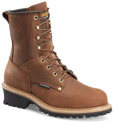 "Carolina Elm 8"" WP Steel Toe Logger - Mens 12 Brown Boot D"