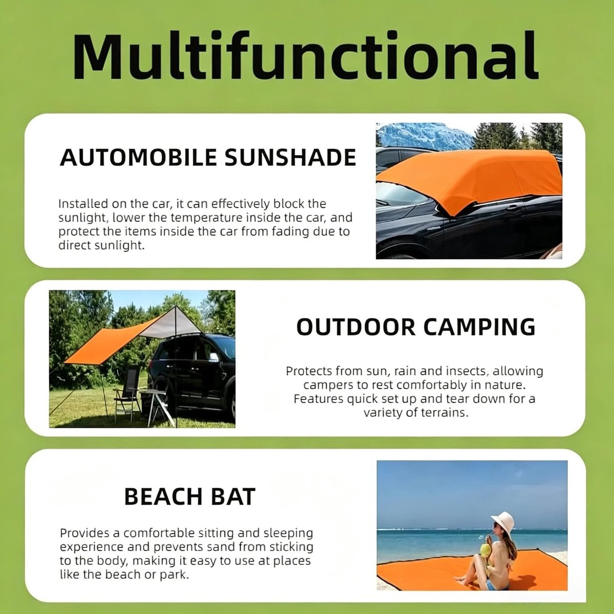 Merkloze Ultralichte Tarp en Picknickmat voor 1 tot 4 Personen, Waterdicht en Duurzaam, Oranje