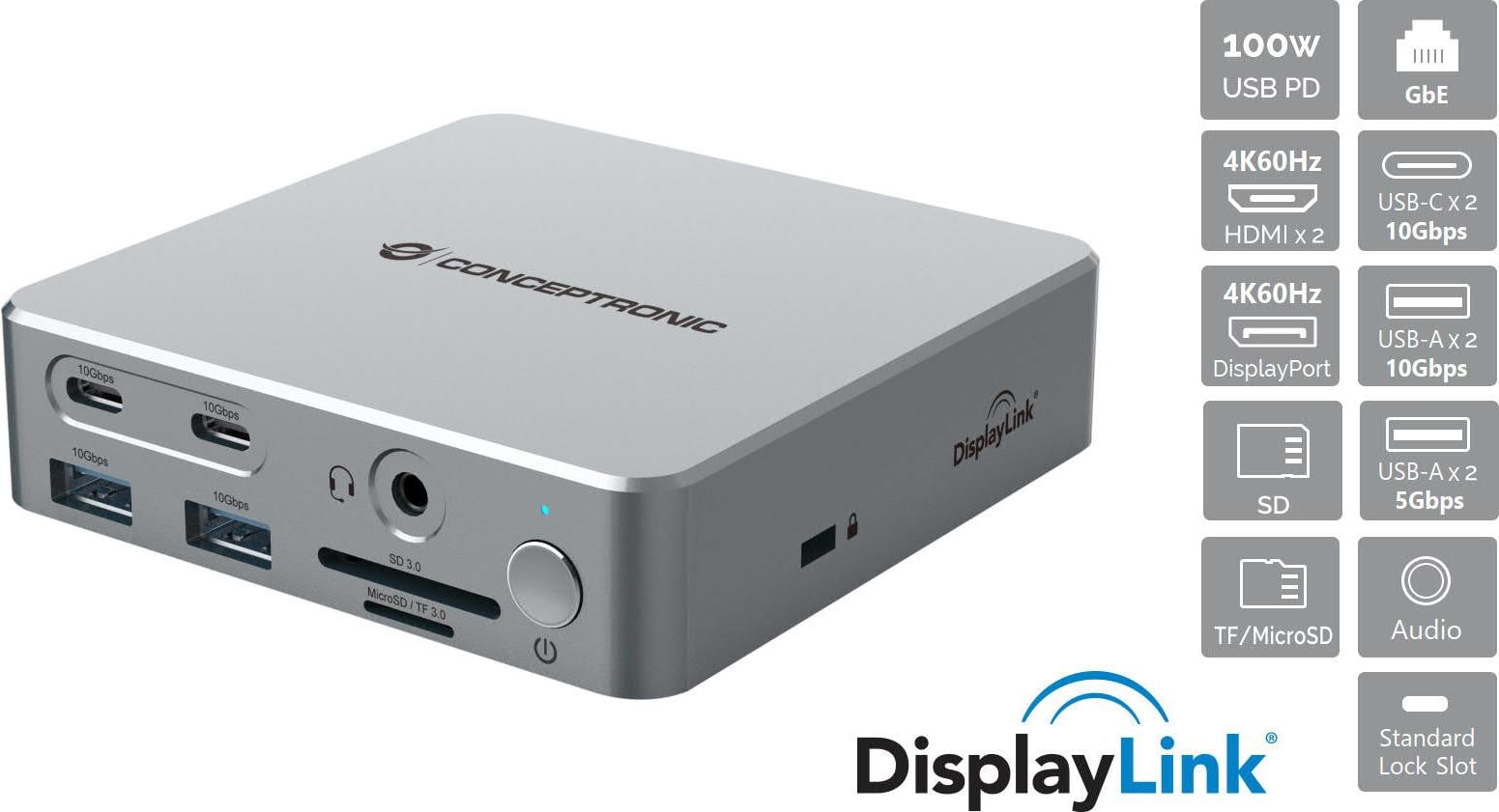Conceptronic DONN25G 15-in-1 USB-C Dockingstation met 2x HDMI, 2x USB-C en 4x USB-A