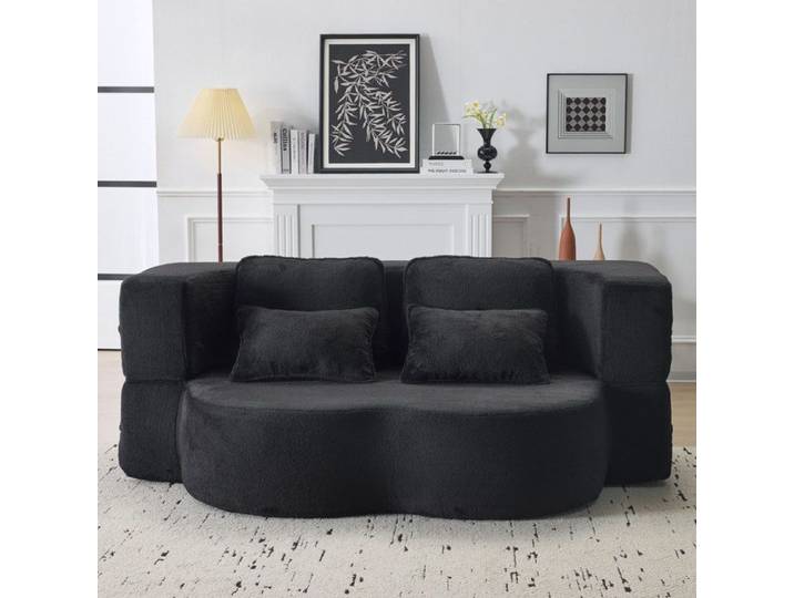 Canapé de sol convertible - KOMHTOM - Canapé bas moderne - 4 places - Mousse HD pliable - Noir
