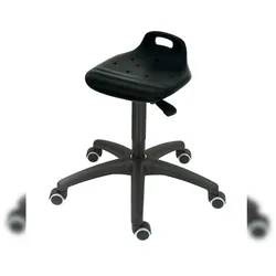 PROREGAL Hocker Jacksonville, Sitzhöhe 45-64cm, Ø 63cm, Tragfähigkeit 110kg, Polyurethane-Sitz, Kunststoff-Fußkreuz, Rollen, Tragegriff, Schwarz