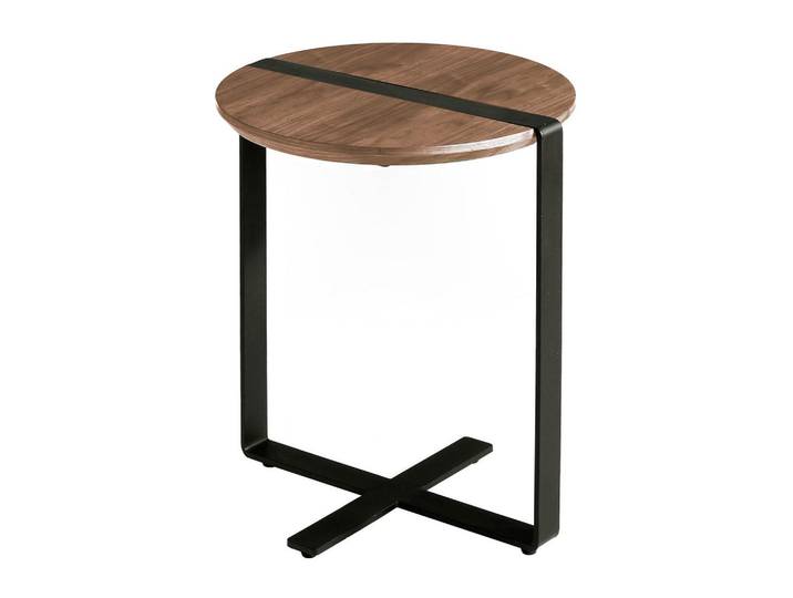 Angel Cerda Runder Beistelltisch, Nussbaum und schwarzer Stahl, Nussbaumfarben, Metall, Nachbildung,Nussbaum, Essen/Getränk, Rundform,Rund,Rund, Säule, 50x52x50 cm, Wohnzimmer, Wohnzimmertische, Beistelltisch