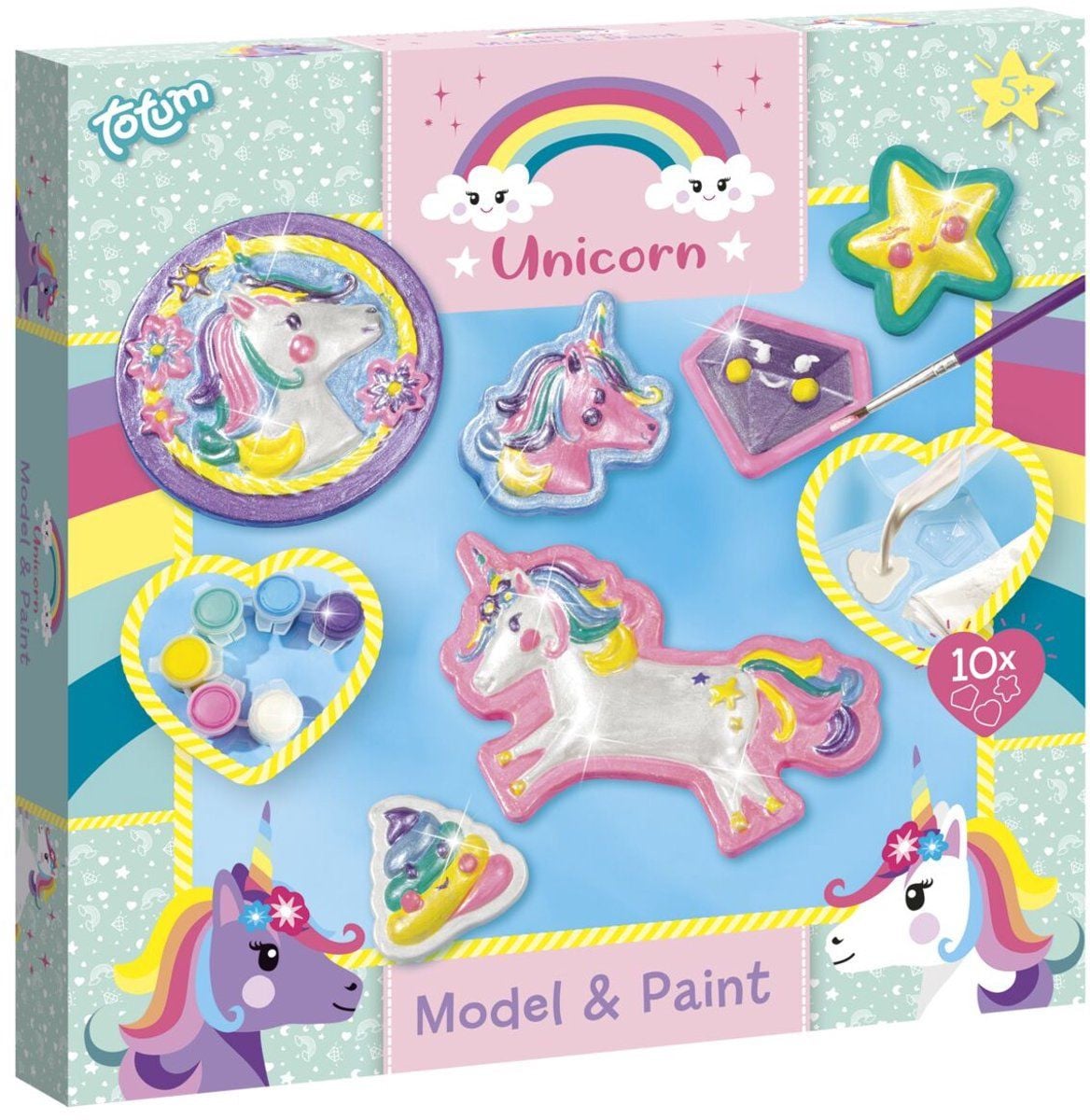 Totum Unicorn gipsfiguren gieten en beschilderen knutselset met 10 figuren en metallic verf
