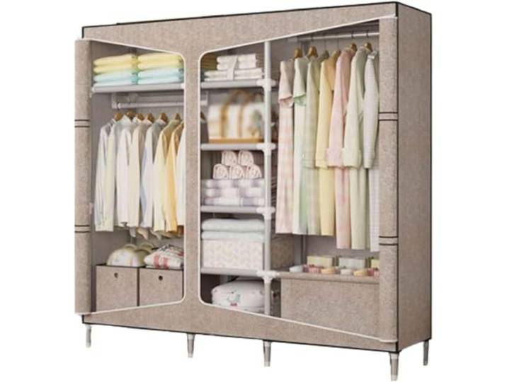 LoiYtrd Tragbarer Stoffschrank aus Stahl, stapelbar, Schlafzimmer(D,128cm)