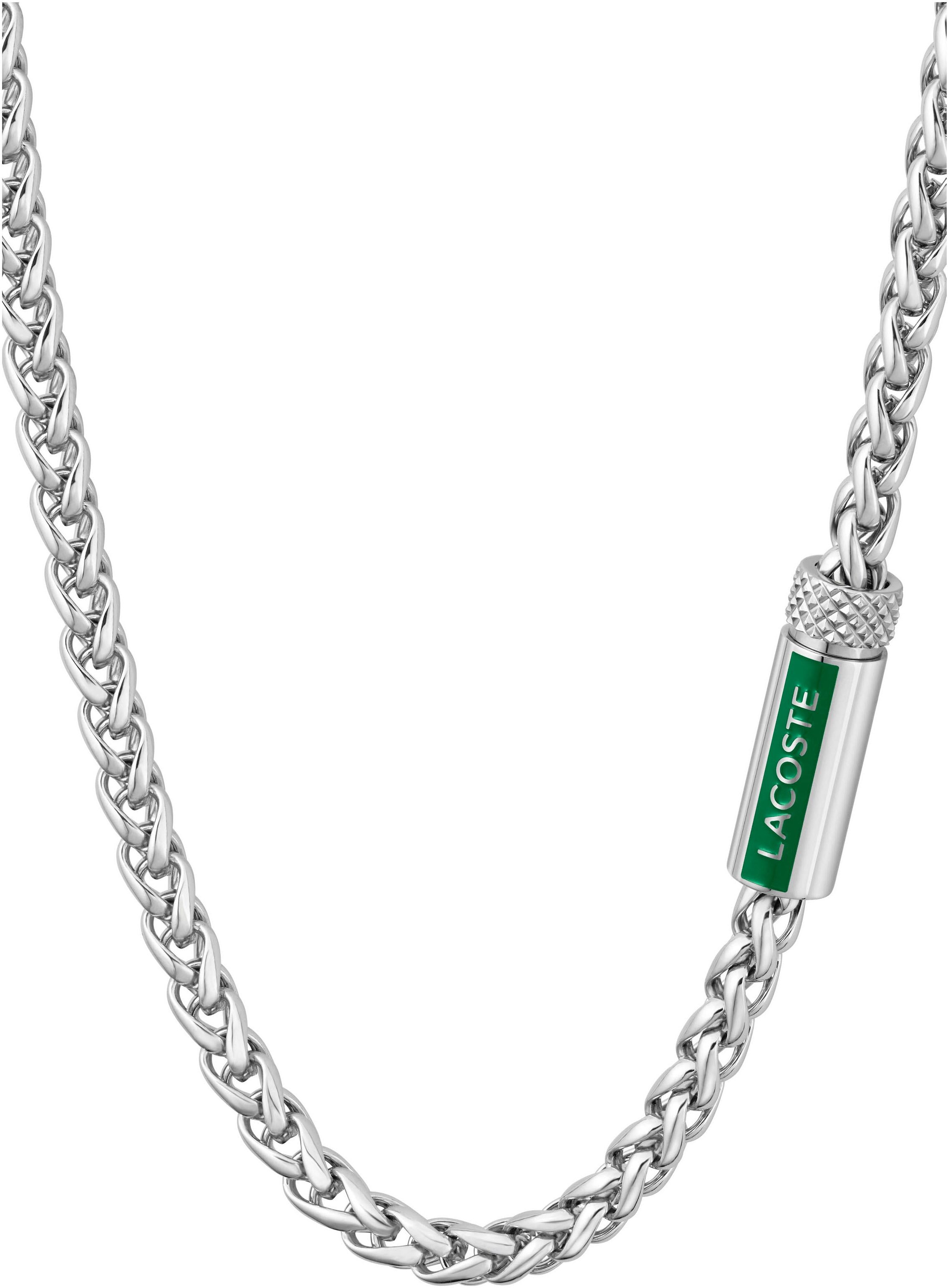 Edelstahlkette LACOSTE "SPELT", edelstahlfarben, grün, Halsketten, Herren, Edelstahl, L: 56 B: 4mm, Edelstahlkette, mit Emaille, B:4mm