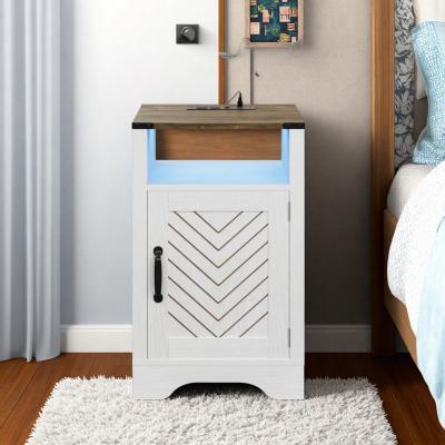 ZWYO HOSIMU "16"" Engineered Wood LED Nightstand with Charging Station and USB Ports and Remote Control, Modern Side Table for Bedroom"