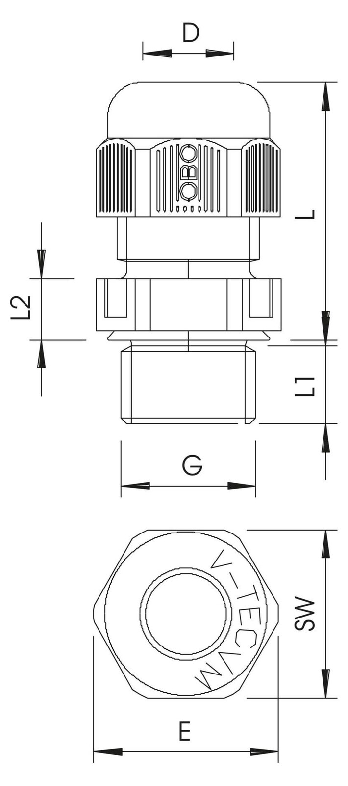 OBO V-TEC VM16 kabeldoorvoer, volledig metrisch M16, polyamide, lichtgrijs RAL7035