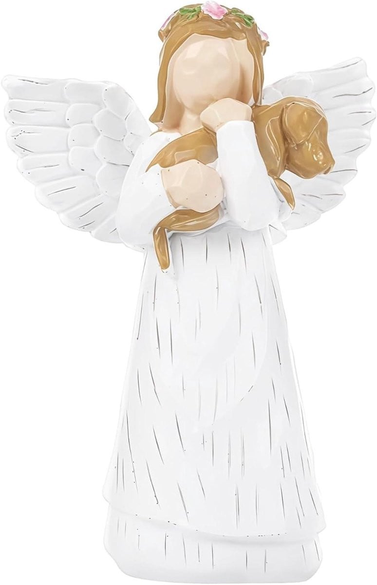 Wit Engel Standbeeld - Handgemaakt Decoratief Beeld van Hars - Hoogte: 14 cm