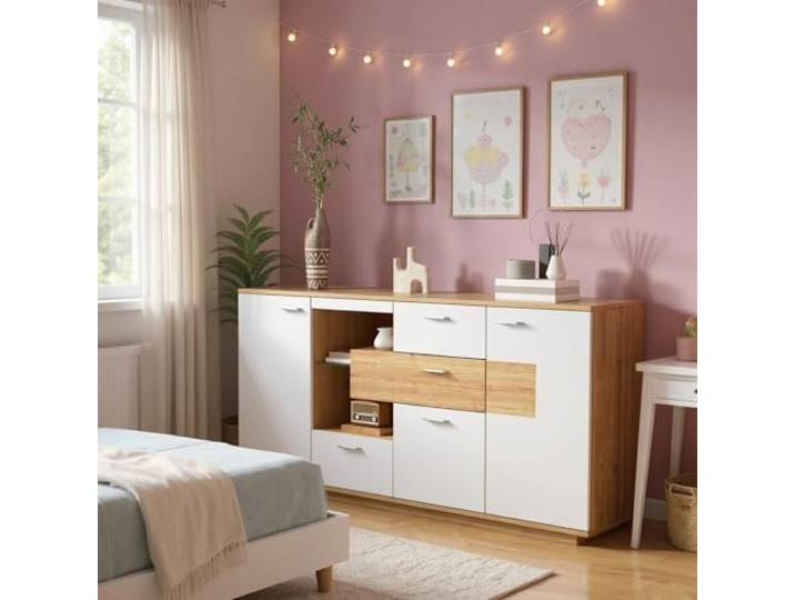 FurnitureR Natural MDF Kinderzimmer Kommoden, Praktischer Stauraum mit Modernem Design, Beständig und Vielseitig, 160cm Breite, Perfekt für Kinderzimmer