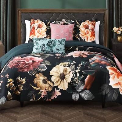 Zako Llc Botanical Birds Comforter Bed Set Black, King, Black